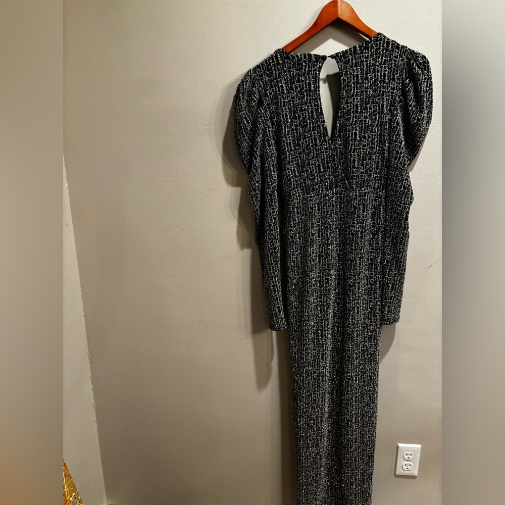 Lulu's Black and White Sheath Dress Puff Sleeve sparkle formal form fit holiday - Picture 2 of 13